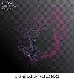 Abstract tangled threads shape isolated on transparent black background. Bright colorful gradient blend creates liquid motion with transparent glow. Energy power plasma with futuristic edge blur 