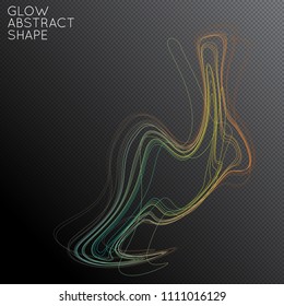 Abstract tangled threads shape isolated on transparent black background. Bright colorful gradient blend creates liquid motion with transparent glow. Energy power plasma with futuristic edge blur 