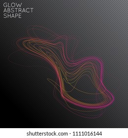 Abstract tangled threads shape isolated on transparent black background. Bright colorful gradient blend creates liquid motion with transparent glow. Energy power plasma with futuristic edge blur 