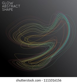 Abstract tangled threads shape isolated on transparent black background. Bright colorful gradient blend creates liquid motion with transparent glow. Energy power plasma with futuristic edge blur 