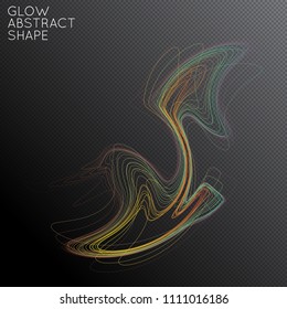 Abstract tangled threads shape isolated on transparent black background. Bright colorful gradient blend creates liquid motion with transparent glow. Energy power plasma with futuristic edge blur 