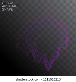 Abstract tangled threads shape isolated on transparent black background. Bright colorful gradient blend creates liquid motion with transparent glow. Energy power plasma with futuristic edge blur 