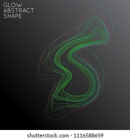 Abstract tangled threads shape isolated on transparent black background. Bright colorful gradient blend creates liquid motion with transparent glow. Energy power plasma with futuristic edge blur