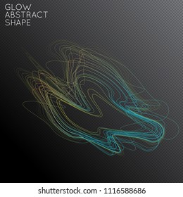 Abstract tangled threads shape isolated on transparent black background. Bright colorful gradient blend creates liquid motion with transparent glow. Energy power plasma with futuristic edge blur