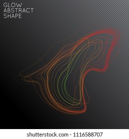 Abstract tangled threads shape isolated on transparent black background. Bright colorful gradient blend creates liquid motion with transparent glow. Energy power plasma with futuristic edge blur