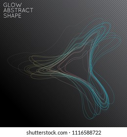Abstract tangled threads shape isolated on transparent black background. Bright colorful gradient blend creates liquid motion with transparent glow. Energy power plasma with futuristic edge blur