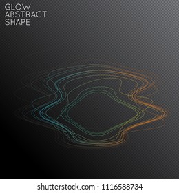Abstract tangled threads shape isolated on transparent black background. Bright colorful gradient blend creates liquid motion with transparent glow. Energy power plasma with futuristic edge blur