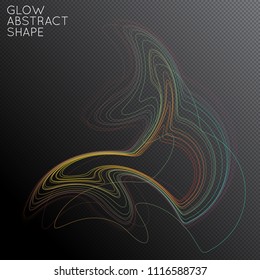 Abstract tangled threads shape isolated on transparent black background. Bright colorful gradient blend creates liquid motion with transparent glow. Energy power plasma with futuristic edge blur