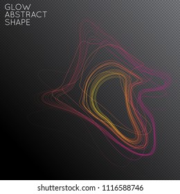 Abstract tangled threads shape isolated on transparent black background. Bright colorful gradient blend creates liquid motion with transparent glow. Energy power plasma with futuristic edge blur