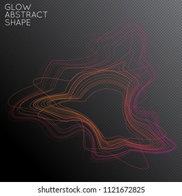Abstract tangled threads shape isolated on transparent black background. Bright colorful gradient blend creates liquid motion with transparent glow. Energy power plasma with futuristic edge blur