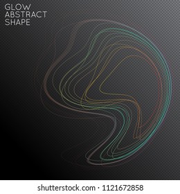 Abstract tangled threads shape isolated on transparent black background. Bright colorful gradient blend creates liquid motion with transparent glow. Energy power plasma with futuristic edge blur