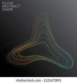 Abstract tangled threads shape isolated on transparent black background. Bright colorful gradient blend creates liquid motion with transparent glow. Energy power plasma with futuristic edge blur