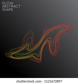 Abstract tangled threads shape isolated on transparent black background. Bright colorful gradient blend creates liquid motion with transparent glow. Energy power plasma with futuristic edge blur