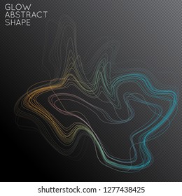 Abstract tangled threads shape isolated on transparent black background. Bright colorful gradient blend creates liquid motion with transparent glow. Energy power plasma with futuristic edge blur