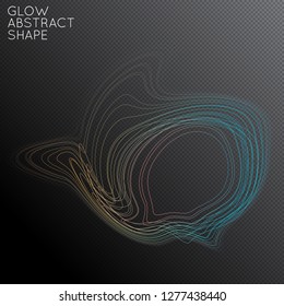 Abstract tangled threads shape isolated on transparent black background. Bright colorful gradient blend creates liquid motion with transparent glow. Energy power plasma with futuristic edge blur