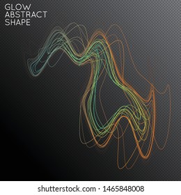 Abstract tangled threads shape isolated on transparent black background. Bright colorful gradient blend creates liquid motion with transparent glow. Energy power plasma with futuristic edge 