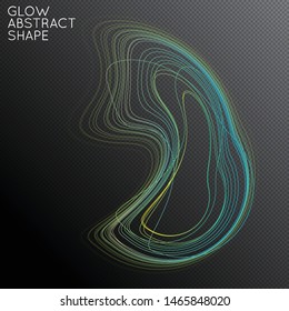 Abstract tangled threads shape isolated on transparent black background. Bright colorful gradient blend creates liquid motion with transparent glow. Energy power plasma with futuristic edge 