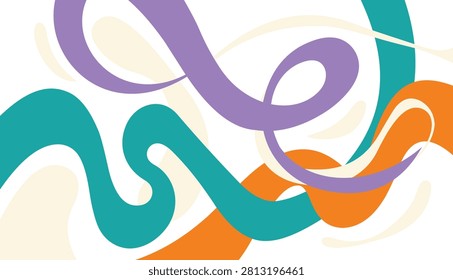 Abstract tangled wavy line composition with colorful flowing curves and modern flat vector backgroundAbstract tangled wavy line composition with colorful flowing curves and modern flat vector background
