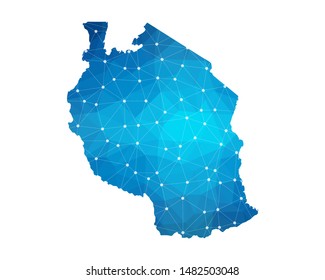 Abstract Tanzania Map geometric rumpled triangular low poly style gradient graphic on white background , line dots polygonal design for your . Vector illustration eps 10