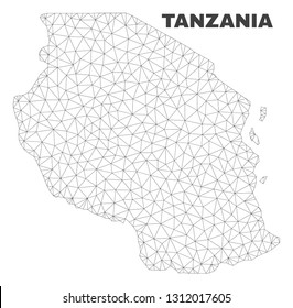 Abstract Tanzania map isolated on a white background. Triangular mesh model in black color of Tanzania map. Polygonal geographic scheme designed for political illustrations.