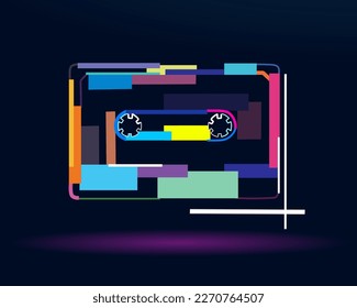 Abstract tape recorder cassette from multicolored paints. Colored drawing. Vector illustration of paints