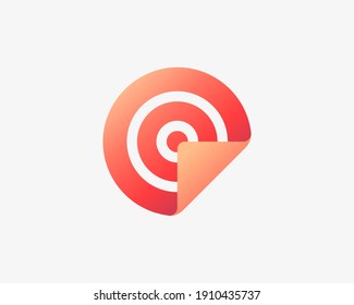 Abstraktes Ziel, Ziel mit Papier gefaltet Ecke Logo Design Vorlage. Universelles kreatives Marketing, Erfolg flach Vektorsymbol Symbol Logotype.