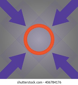 Abstract target with pointing arrows on a light gray background