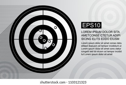 Abstract target, shooting range with bullet hole on black and white background. Business target goal vector illustration concept.