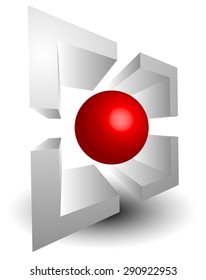 Abstract targetmark, crosshair with red sphere at center, 3d vector graphics