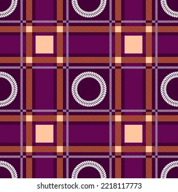 abstract tartan check seamless pattern and flower circle ivy, fashion artwork for print, fabric, textile, clothes,  scarf, shawl, carpet, bag and other things