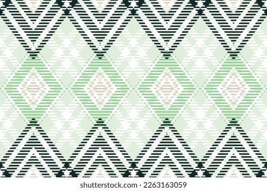 abstract tartan pattern design textile is made with alternating bands of coloured pre dyed threads woven as both warp and weft at right angles to each other.