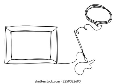 Abstract  tassel and picture with comment as line drawing on white background. Vector