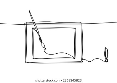 Abstract  tassel and picture with exclamation mark as line drawing on white background. Vector