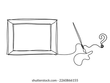Abstract  tassel and picture with question mark as line drawing on white background. Vector
