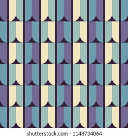 Abstract tasteful seamless repeat pattern with pastel arch shapes. Pastel coloured bold elements on dark blue background. Great for fashion and paper products.