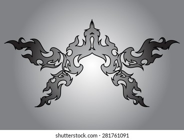 Abstract tattoo design on a gray background.