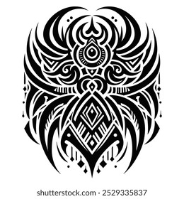 abstract tattoo illustration with a combination of black and white images in tribal style