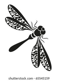abstract tattoo -  insect dragonfly on white background