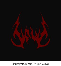 Abstract Tattoo Love Sketch. Artistic Goth Logo Design. Red Illustration In Death Metal, Vampire Style On A Black Background. Cyber Sigilism Picture.