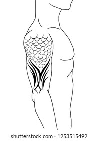 Abstract tattoo on a shoulder with a pattern of scales vector illustration
