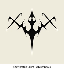 Abstract tattoo sword sketch. Artistic death metal logo design. Black illustration in Metalcore style on a white background.