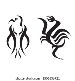 Abstract Tattoo vector design. Bird and dragon.