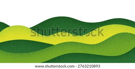Abstract Tea Fields Pattern. Green Mountains Line Background with Noise Texture. Vector Rice Farm Hills Illustration. Organic Plantation Landscape Bg.