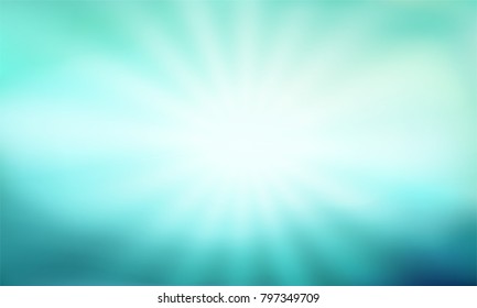 Abstract teal background. Blurred turquoise water backdrop. Ocean bed with sunlight rays. Vector illustration for your graphic design, banner, summer or aqua poster.