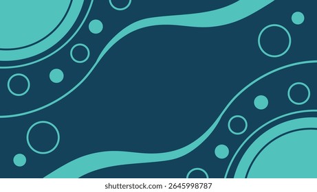 Abstract teal and dark blue background design with wavy lines and circular shapes for any project