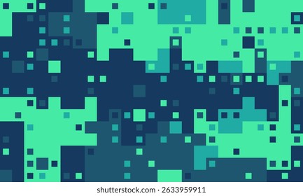 Abstraktes Teal und dunkelblaues verpixeltes Muster.  Moderne digitale Kunst, perfekt für Technik, Website-Hintergründe, Präsentationen oder als futuristisches Design-Element.