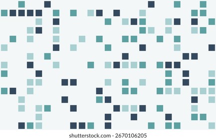 Abstract teal and dark blue square pixel pattern on white background.  Modern geometric design ideal for tech, digital, or corporate presentations, websites, and social media.