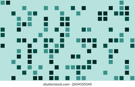 Abstract teal and dark teal square pixel pattern.  Modern geometric design ideal for tech, website backgrounds, presentations, or digital art projects.