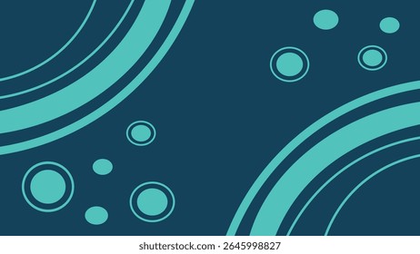 Abstract teal design with circles and curved lines over a deep blue background