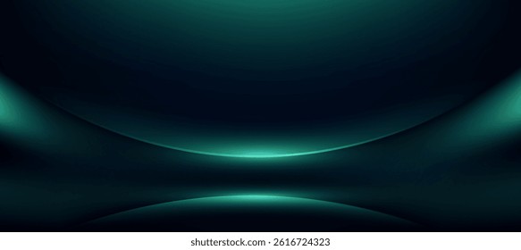 Abstract teal geometric shape on black gradient background.